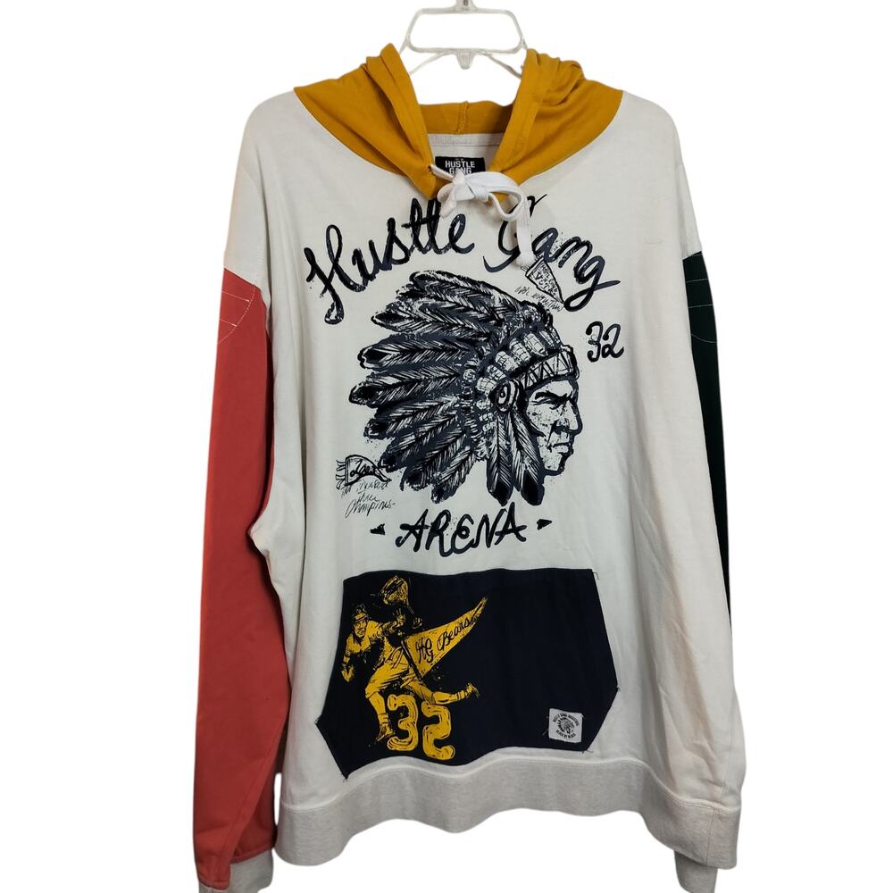 M853) Hustle Gang Arena Beans 32 Colorblock Pullover Graphic Hoodie Tall 3X - Picture 2 of 9